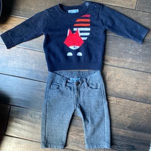 Jacardi, fox sweater and pants set, (6mo)